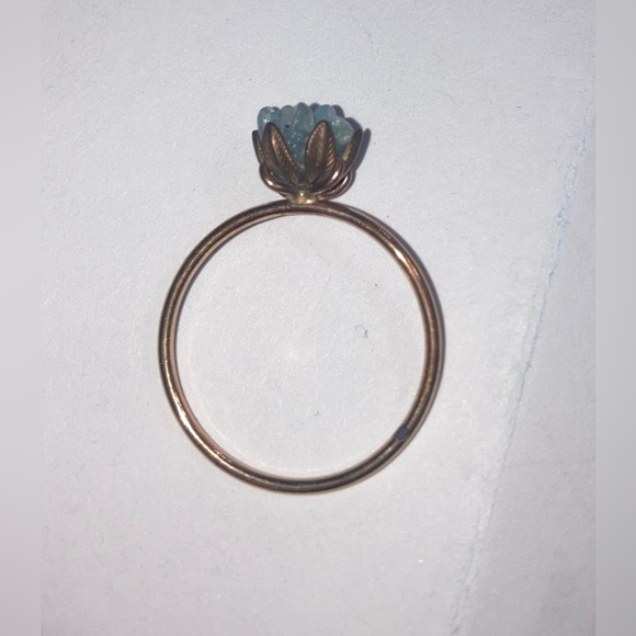 Handmade Copper and Raw Aquamarine Lotus Flower Ring - Picture 2 of 8